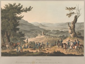 Numara 5. Coa Nehri üzerinde Sabugal, Müttefikler Nehri geçmeye hazırlanıyor ön planda Fransız gözcüleri by Charles (after) Turner