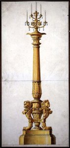 Neo-Klasik Şamdan için Tasarım, c.1820 (kağıt üzerine suluboya ile kalem ve mürekkep) by Charles (attr. to) Percier