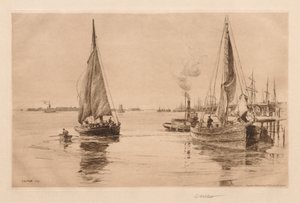 Doğu Nehri üzerinde iki Sloops by Charles Adams Platt