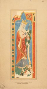 The Virtues Largesce ve Debonerete (Largesce) 1819 (kağıt üzerinde yükseltilmiş yaldız detaylı suluboya) by Charles Alfred Stothard