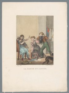 Yapay sakallı iki kızı korkutan erkek La barbe du sapeur (nesne üzerindeki başlık) Çocuk oyuncağı ve yaramazlık (dizi adı) Les jeux de l