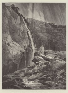 York Dükü ve Düşesi tarafından ziyaret edilen Powerscourt House Arazisindeki Dargle Şelalesi by Charles Auguste Loye