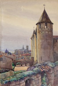 Carcassonne şehrinin iç kısmı, c.1904 (suluboya)