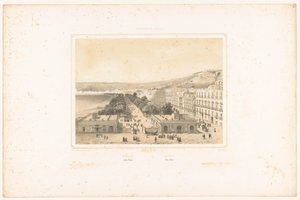Napoli'de ağaçların olduğu bir cadde ile Villa Poggio Reale'nin manzarası. Jardin Royal / Napoli. Villa Reale (nesne üzerinde başlık) Napoli Krallığı'nın Yüzleri (dizi başlığı) Royaume de Naples (nesne üzerinde dizi başlığı) by Charles Claude Bachelier