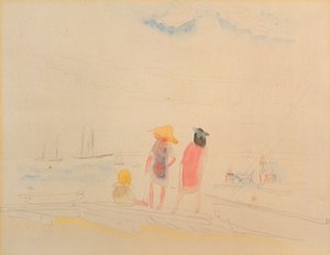 Sahilde İki Kadın ve Çocuk (kağıda wc & kalem) by Charles Demuth
