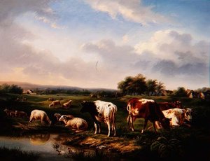 Peyzajda Sığır ve Koyun (bir çift) by Charles Desan