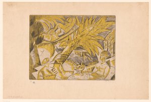 Palmiye ağacının altında güneşlenen figürler A la Guadeloupe (nesne üzerindeki başlık) by Charles Dufresne (signed by artist)