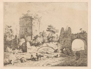 Bir kule ve bir kapı kalıntıları ile manzara Manzaralarda harabeler olan baskılar (seri başlığı) Cahier de harabeler et de paysages (dizi başlığı) by Charles Echard (attributed to)