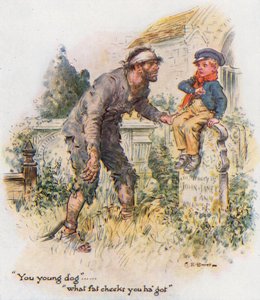 Büyük Beklentiler, Pip mahkumla kilise bahçesinde karşılaşır by Charles Edmund Brock
