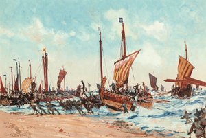 Fatih William'ın 28 Eylül 1066'da Hastings'e çıkarılması by Charles Edward Dixon