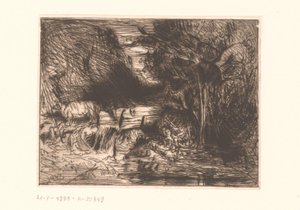 İnek ve su yolu ile manzara by Charles Emile Jacque (attributed to)