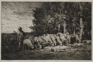 Ormanın Kenarında Bir Sürü by Charles Emile Jacque