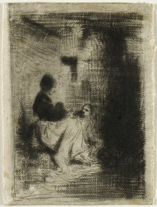 bir kadın ve çocuğu by Charles Emile Jacque