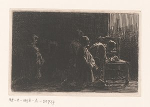 Bir sandalyenin önünde dua eden figürler by Charles Emile Jacque