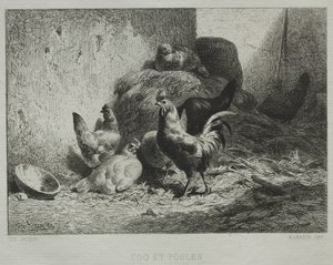 Horoz ve Tavuklar. by Charles Emile Jacque