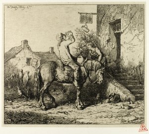 Köylü İçki İçen Bir Hana Giriş by Charles Emile Jacque