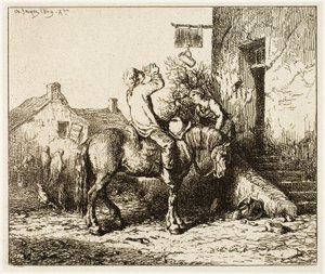 Köylü İçki İçen Bir Hana Giriş by Charles Emile Jacque