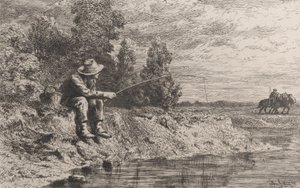 Roach için Balık Tutma, 1865. by Charles Emile Jacque