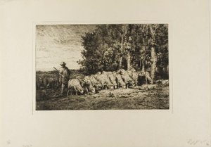 Bir Ormanın Kenarında Koyun Sürüsü by Charles Emile Jacque