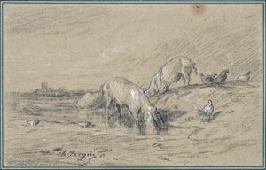 Domuz Sürüsü Çizimi Charles Jacque (1813-1894) by Charles Emile Jacque