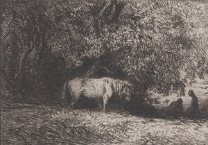 Bir Ağaç Dalı Altında At, 1846. by Charles Emile Jacque