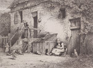 Evin Önünde, 1845. by Charles Emile Jacque