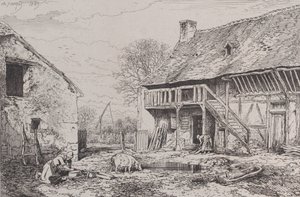 Bir Köylü Avlusu Manzarası, 1845. by Charles Emile Jacque