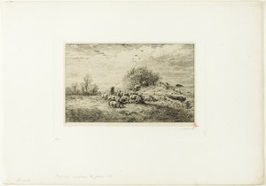 Domuz sürüsü ile manzara by Charles Emile Jacque
