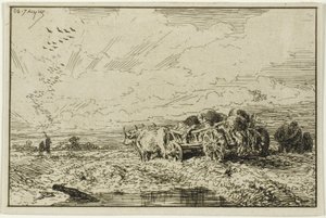 Öküz Vagonu ile Manzara by Charles Emile Jacque