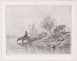 Sığırlarla manzara, 1848. by Charles Emile Jacque