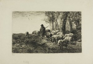 Domuz sürüsü olan adam by Charles Emile Jacque