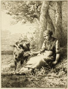 Ormanın Kenarında Koyun Sürüsü ile Çoban by Charles Emile Jacque