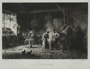 Demirci Dükkanı. by Charles Emile Jacque