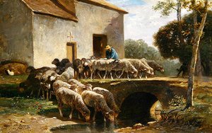 Sürünün Ayrılması (panelde yağ) by Charles Emile Jacque
