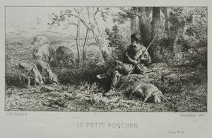 Küçük Domuz Çobanı. by Charles Emile Jacque