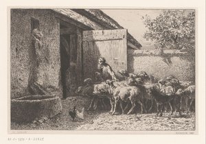 Koyunları ahıra götüren kadın bira by Charles Emile Jacque