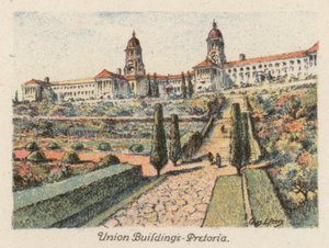 Güney Afrika: Birlik Binaları, Pretoria (renkli lito) by Charles Ernest Peers