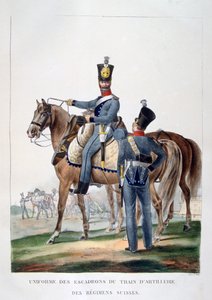 Bir İsviçre alayının atlı topçu treni filosunun üniforması, Fransa, 1823. by Charles Etienne Pierre Motte