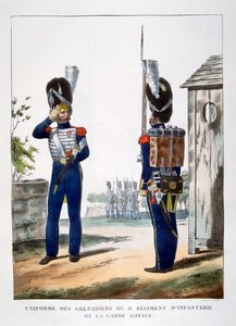 Fransız kraliyet muhafızlarının bombacılarının üniformaları, 1823.