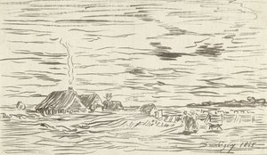 Düz arazide çiftlik evleri by Charles Francois Daubigny