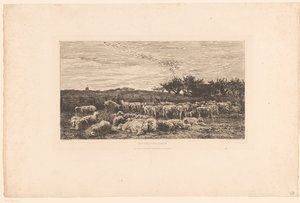 Koyun sürüsü ile manzara Parc à moutons, le matin (nesne üzerindeki başlık) by Charles Francois Daubigny