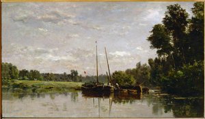 Les peniches - mavnalar ... by Charles Francois Daubigny