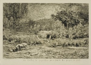 bir meyve bahçesinde domuz by Charles Francois Daubigny