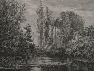 Su kenarındaki geyikler, 1850. by Charles Francois Daubigny