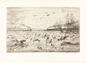 Kamara Çocuğu Ayrılınca Balık Sevinir (Rejouissances de poissons du depart du mo by Charles Francois Daubigny