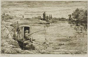 Gemi Çocuğu Balık Avlıyor (Oltayla Balık Avlama) by Charles Francois Daubigny
