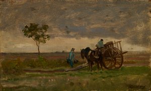 Çiftçi Arabası ile Geniş Manzara (meşe üzerinde yağ) by Charles Francois Daubigny