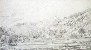 Arka Planda Dağlar Olan Duvarlı Bir Muhafazadaki Binaların Görünümü, 19. Yüzyılın ortalarında by Charles Francois Daubigny