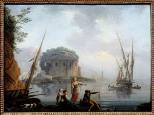 Charles Francois Grenier de la Croix ve Lacroix de Marseille (? -1782) tarafından Denizcilik Tablosu 18. yüzyıl Güneşi. 0.27x0.38 m Rouen, Güzel Sanatlar Müzesi