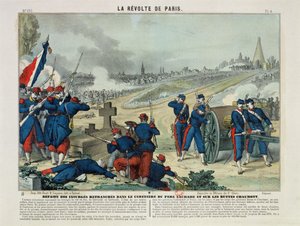 Defeat of the Rebels Entrenched in the Cemetery of Pere Lachaise and on Chaumont Hill, 1871 (colour engraving) by Charles Francois Pinot